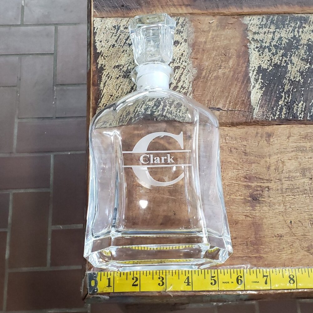 Stolzle Lausitz Bourbon Whisky Decanter And 4 Glasses Set Etched CLARK Monogram - Picture 3 of 9